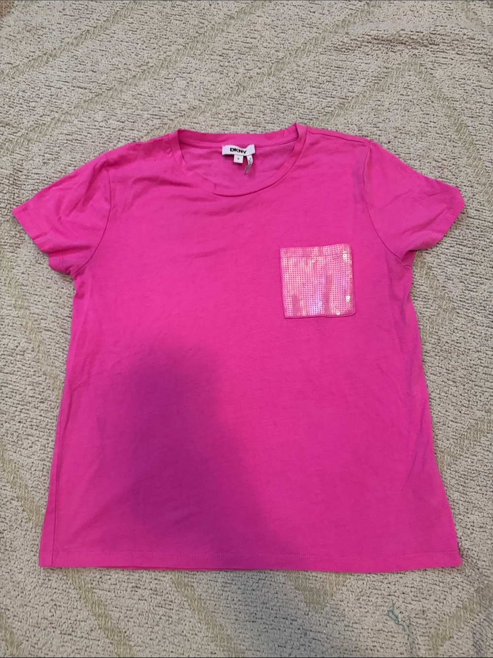 DKNY Girls Bright Pink Sequin Pocket Tee